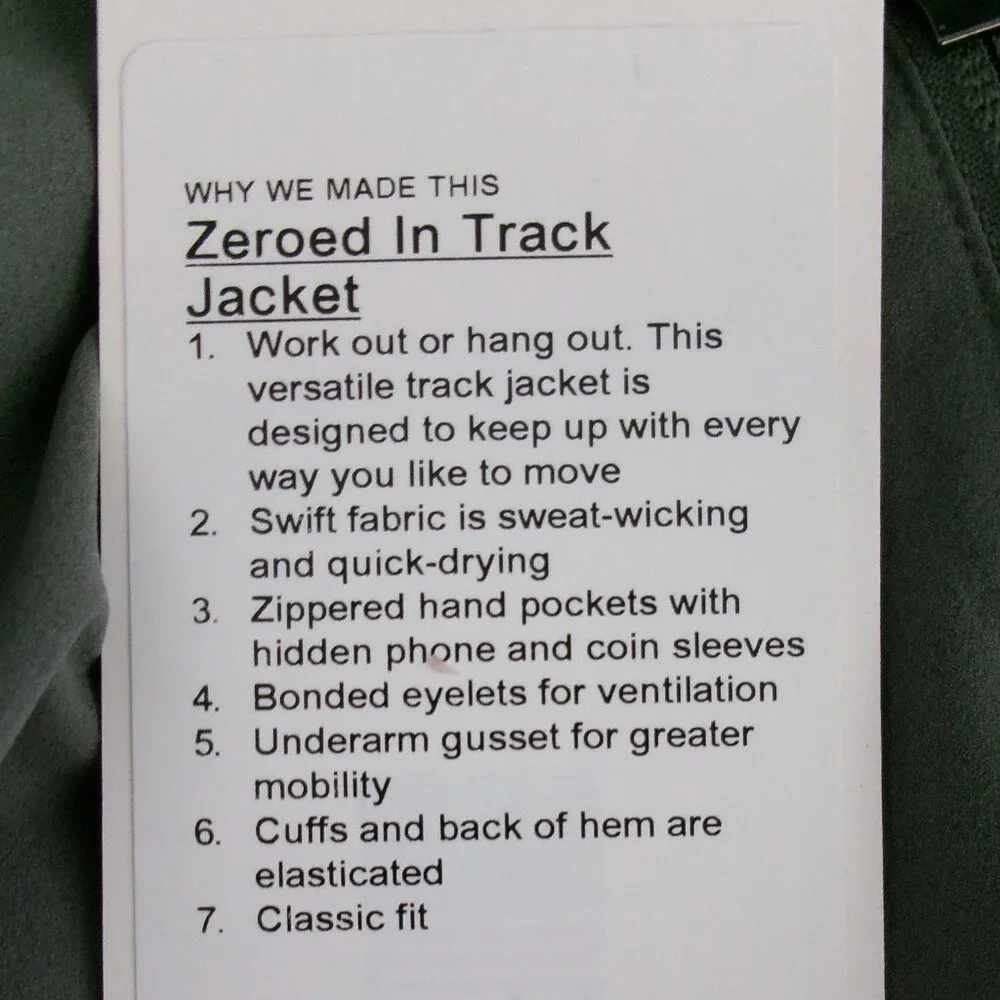 New Men's Lululemon ZEROED IN TRACK JACKET M Grey Sage Willow Leaf Green Grey - Picture 8 of 10